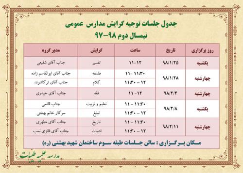 جدول جلسات توجیهی گرایشی