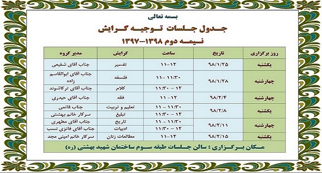 جدول جلسات توجیه گرایش