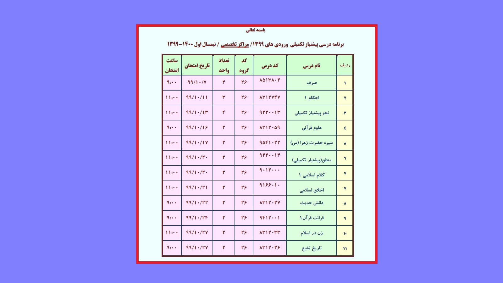 عکس کامل دروس پیش نیاز تکمیلی