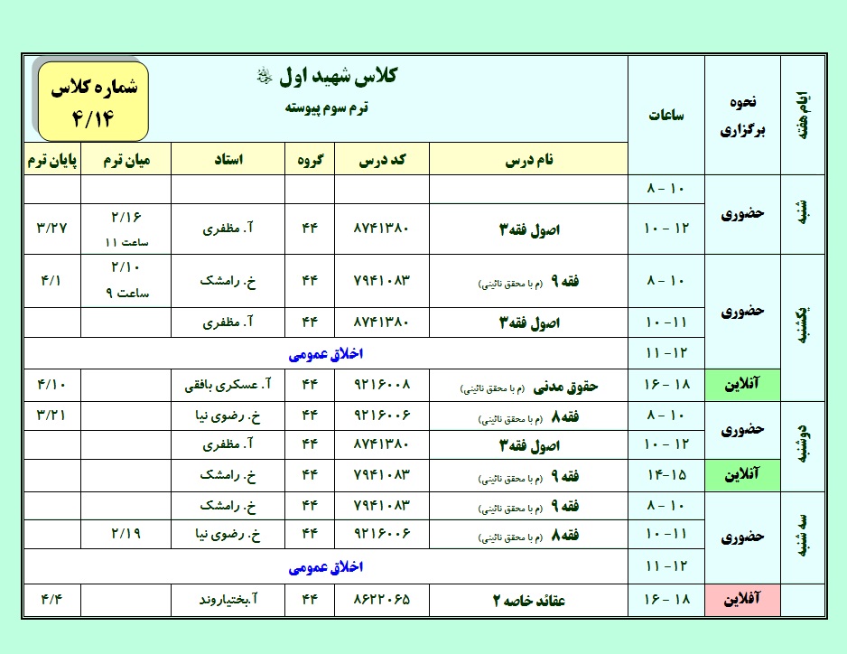 عکس کلاس شهید اول