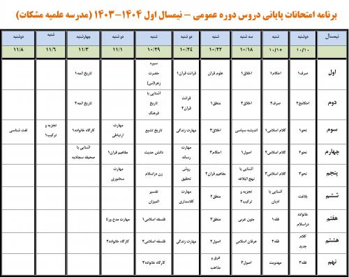 برنامه پایانی اول1403مدرسه مشکات